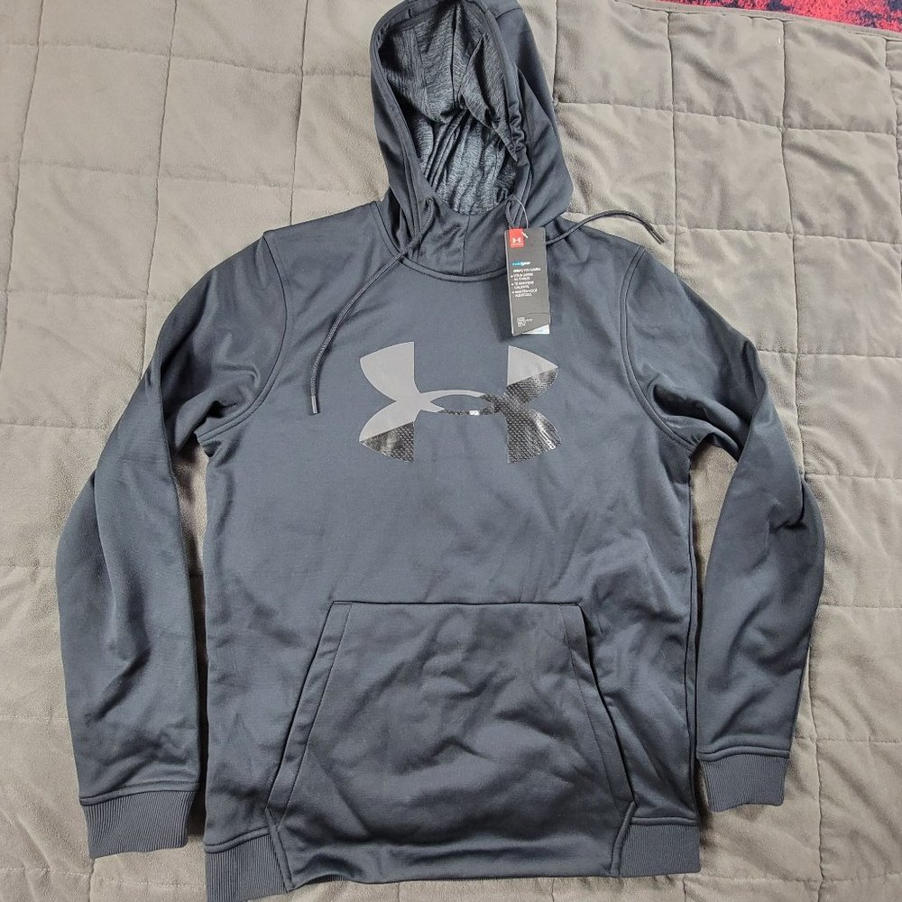 Under Armour Mens Medium Black Big Logo Hoodie Graphic Print Long Sleeve